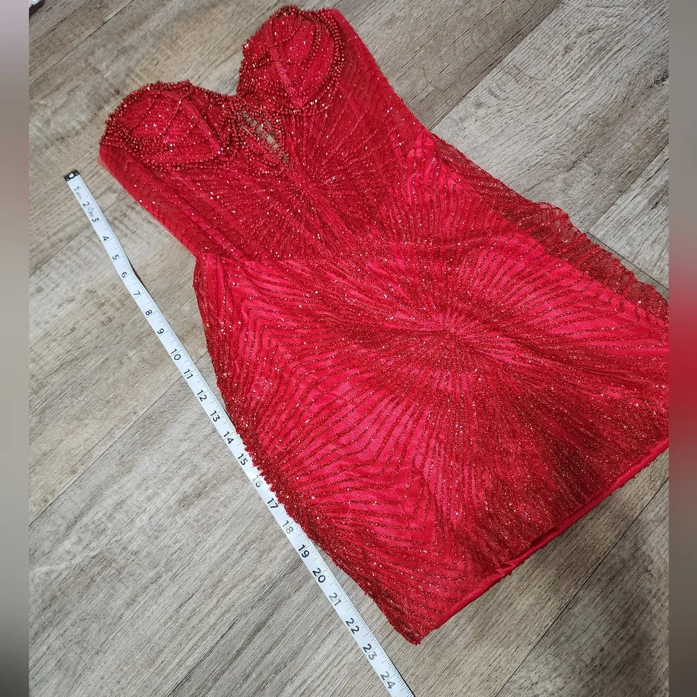 Red Short Beaded Glittery Homecoming Formal Corest Dress Size 2 - Picture 5 of 8